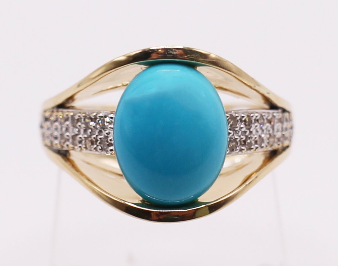 14K PERSIAN TURQUOISE & DIAMOND RING (1 of 3)