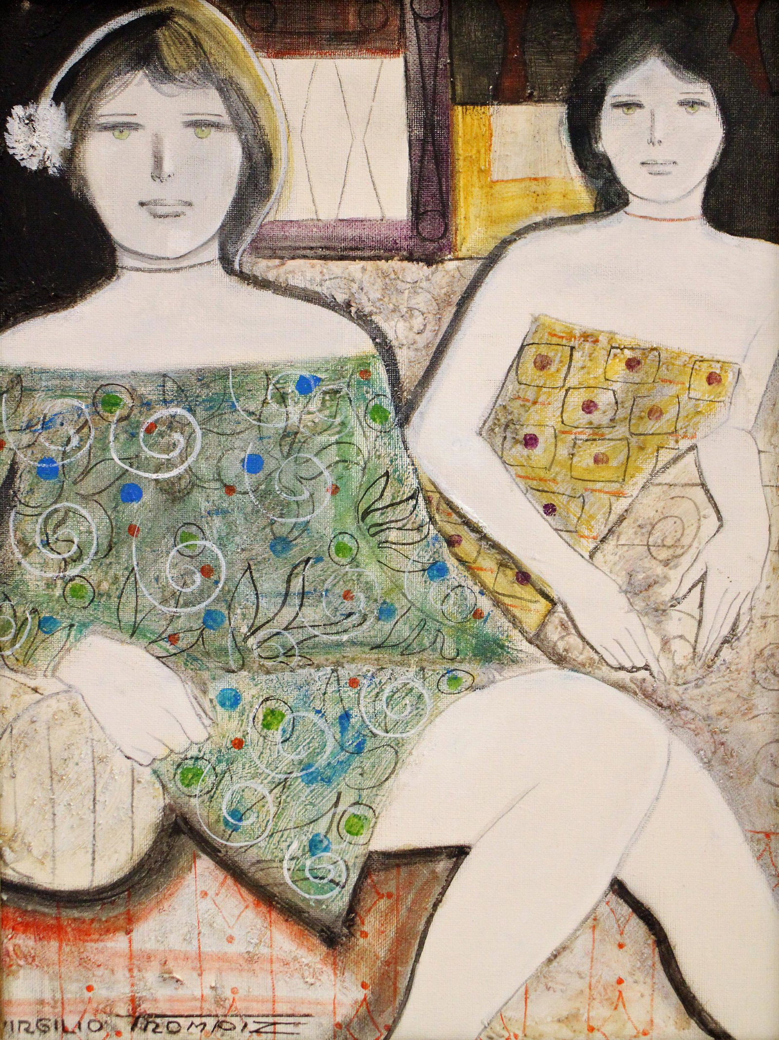 VIRGILIO TROMPIZ PORTRAIT OF TWO WOMEN PAINTING (1 of 4)