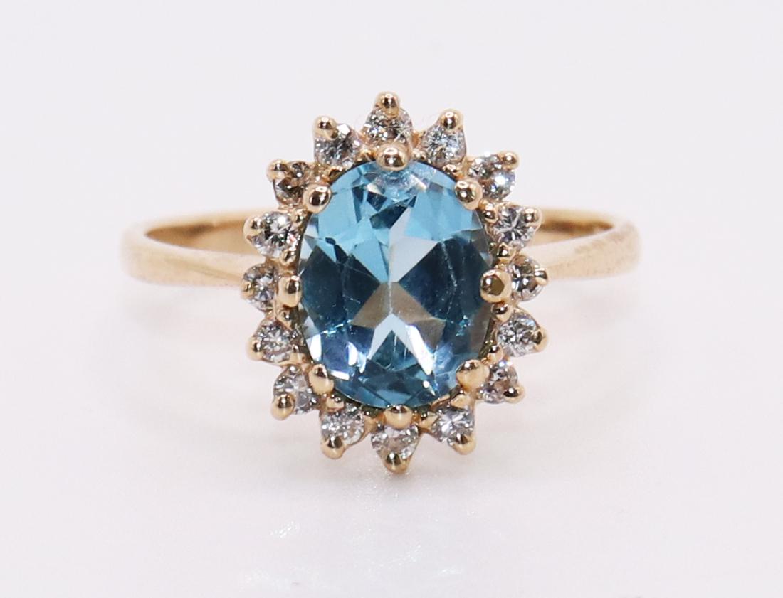 14K BLUE TOPAZ & DIAMOND RING (1 of 3)