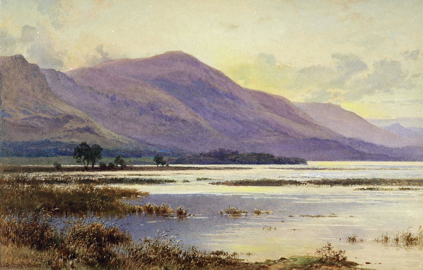 HARRY SUTTON PALMER "SUNSET DERWENTWATER" PAINTING (1 of 5)
