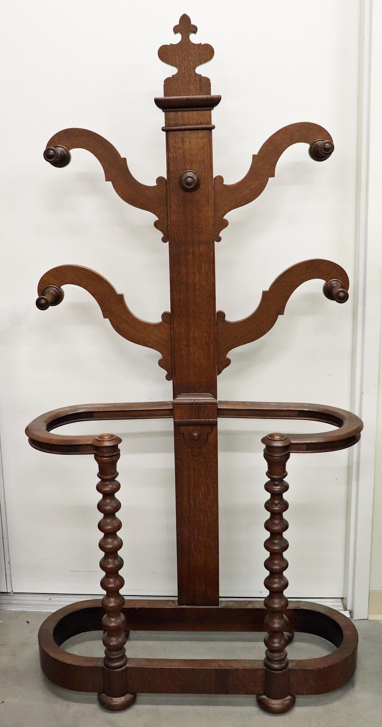 ANTIQUE OAK HALL TREE - UMBRELLA COAT & HAT STAND (1 of 3)