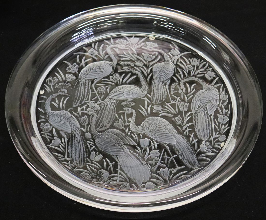 LALIQUE CRYSTAL PEACOCK GLASS TRAY (1 of 3)