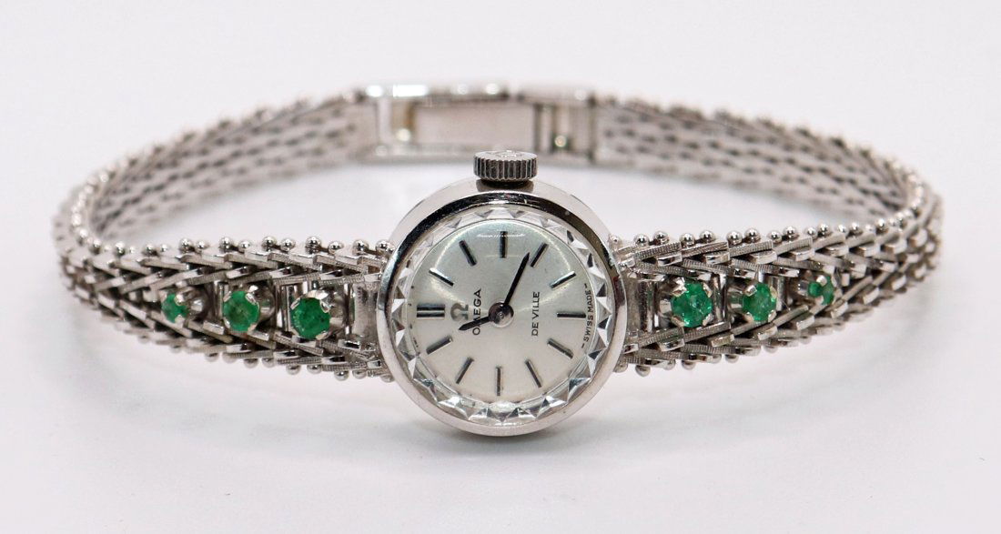 18K OMEGA DEVILLE LADIES EMERALD WRISTWATCH (1 of 3)