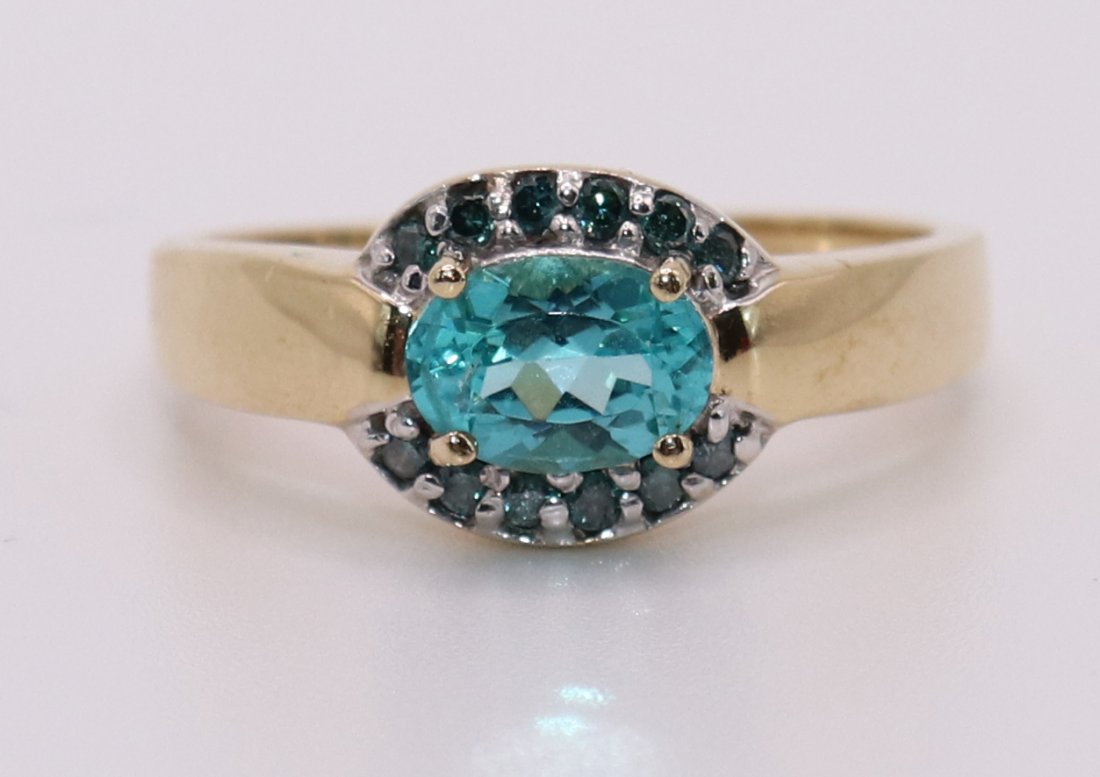 14K GREEEN TOURMALINE & BLUE TOPAZ RING (1 of 2)