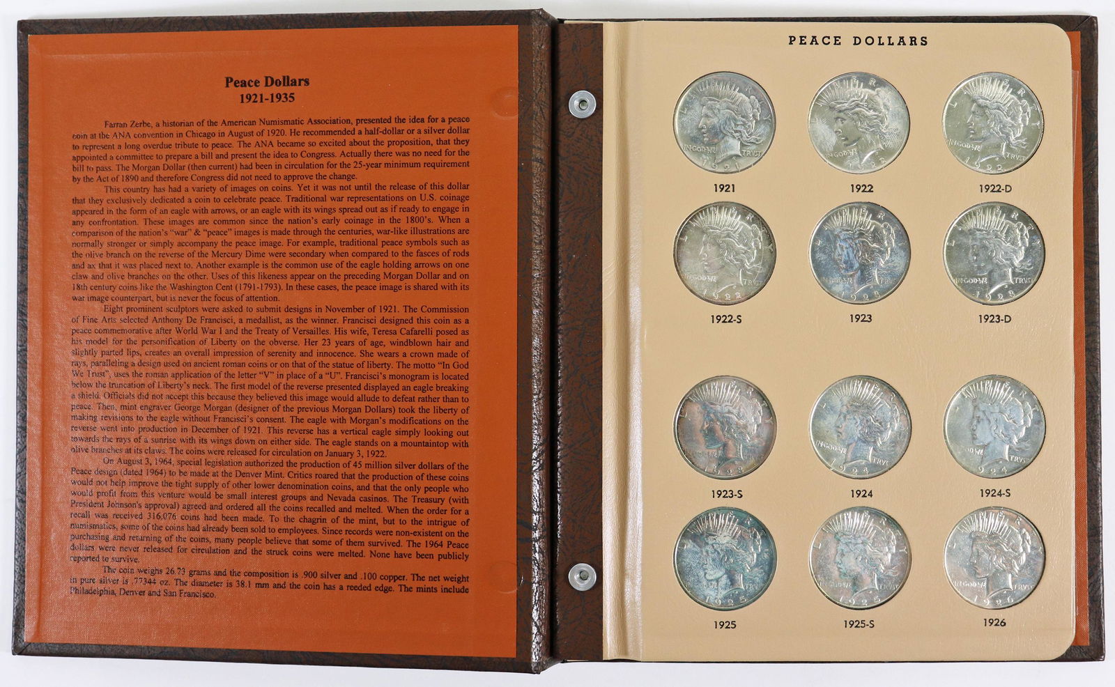 COMPLETE SILVER PEACE DOLLAR COIN ALBUM (1 of 4)