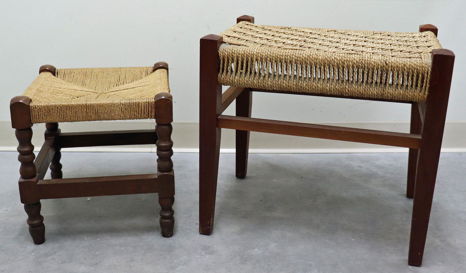 WOVEN RUSH FOOT STOOL AND OTTOMAN BENCH (1 of 2)