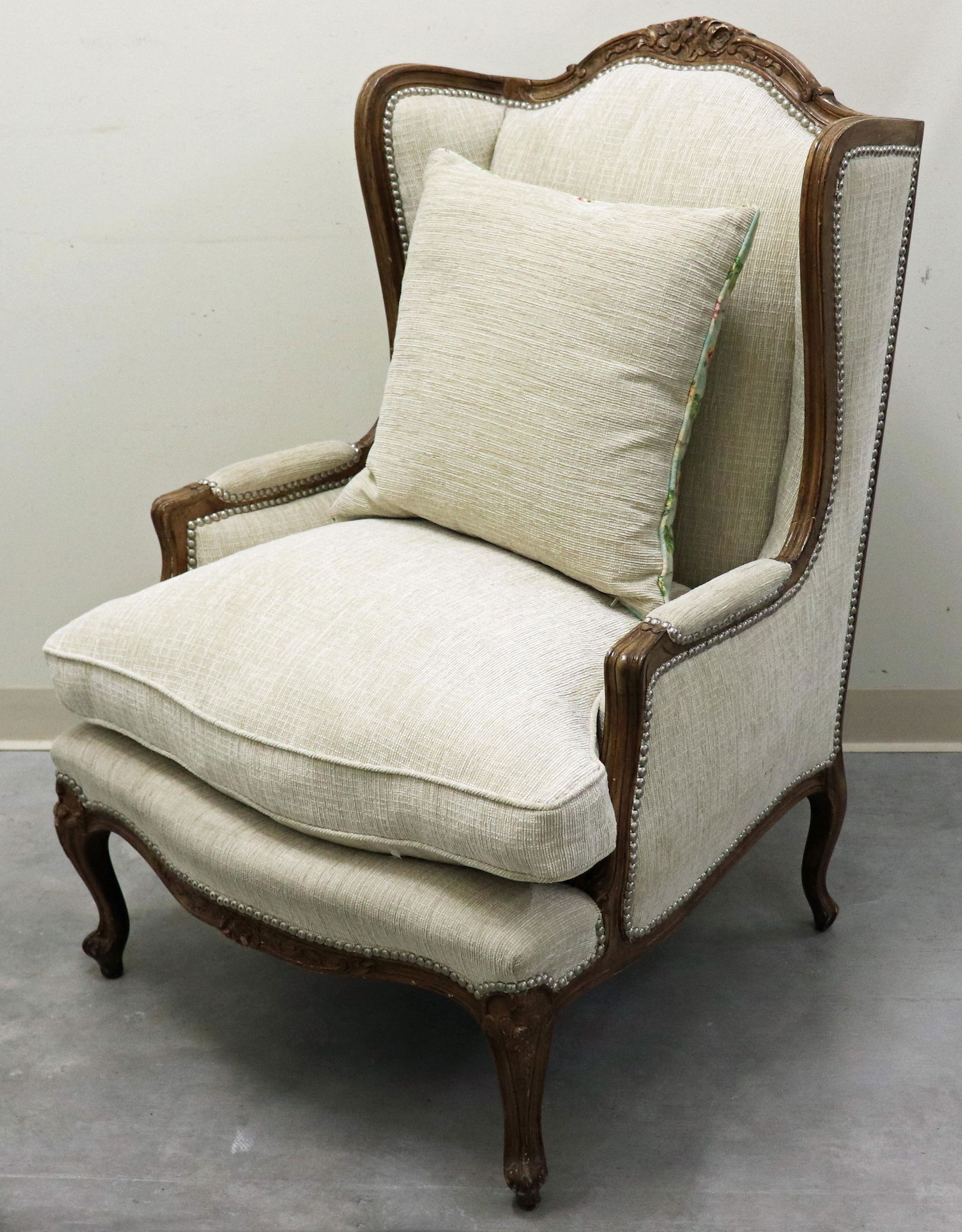 CARVED WOOD WINGBACK CHAIR (1 of 3)