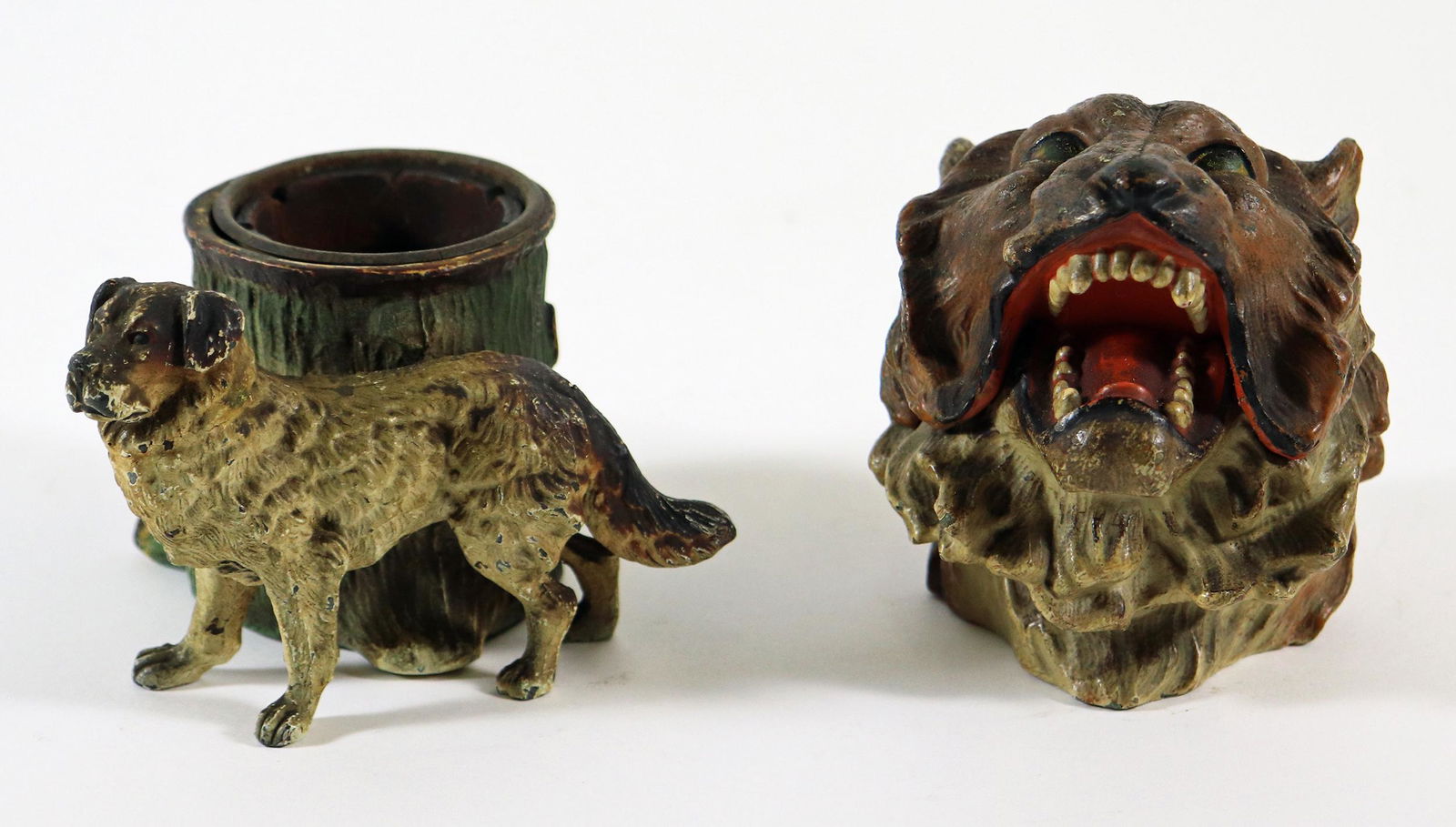 ANTIQUE LION INKWELL & DOG MATCH STRIKER (1 of 3)