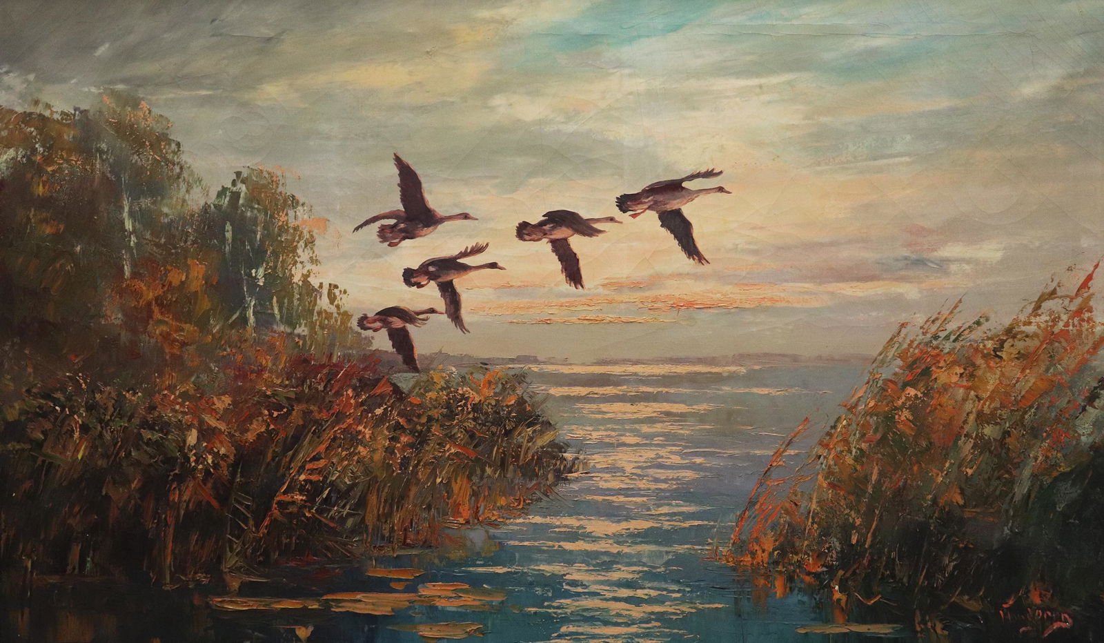 20TH CENTURY DUCKS IN FLIGHT PAINTING (1 of 5)