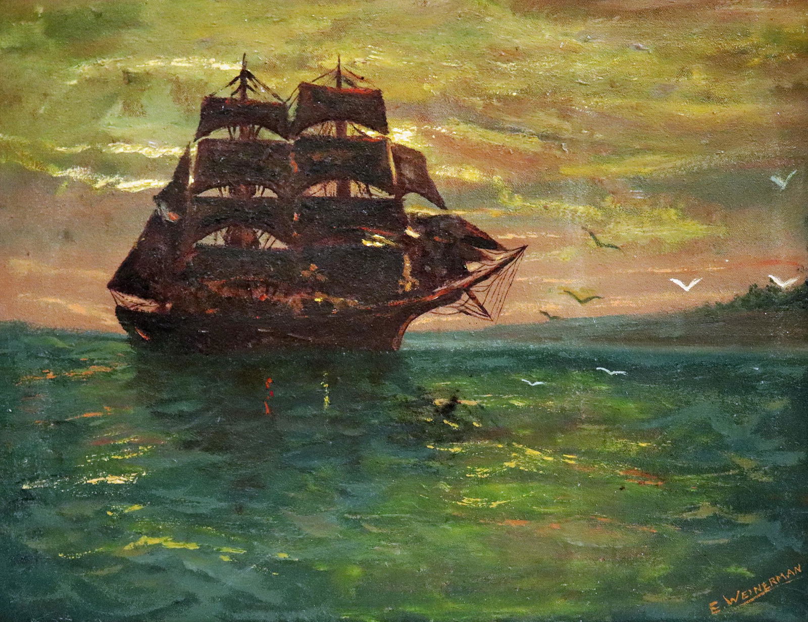 EDWARD WEINERMAN SHIPS AT TWILIGHT PAINTING (1 of 5)