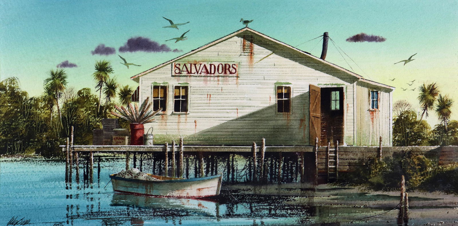 MICHAEL J. WEBER "SALVADOR'S SEAFOOD" WATERCOLOR (1 of 4)