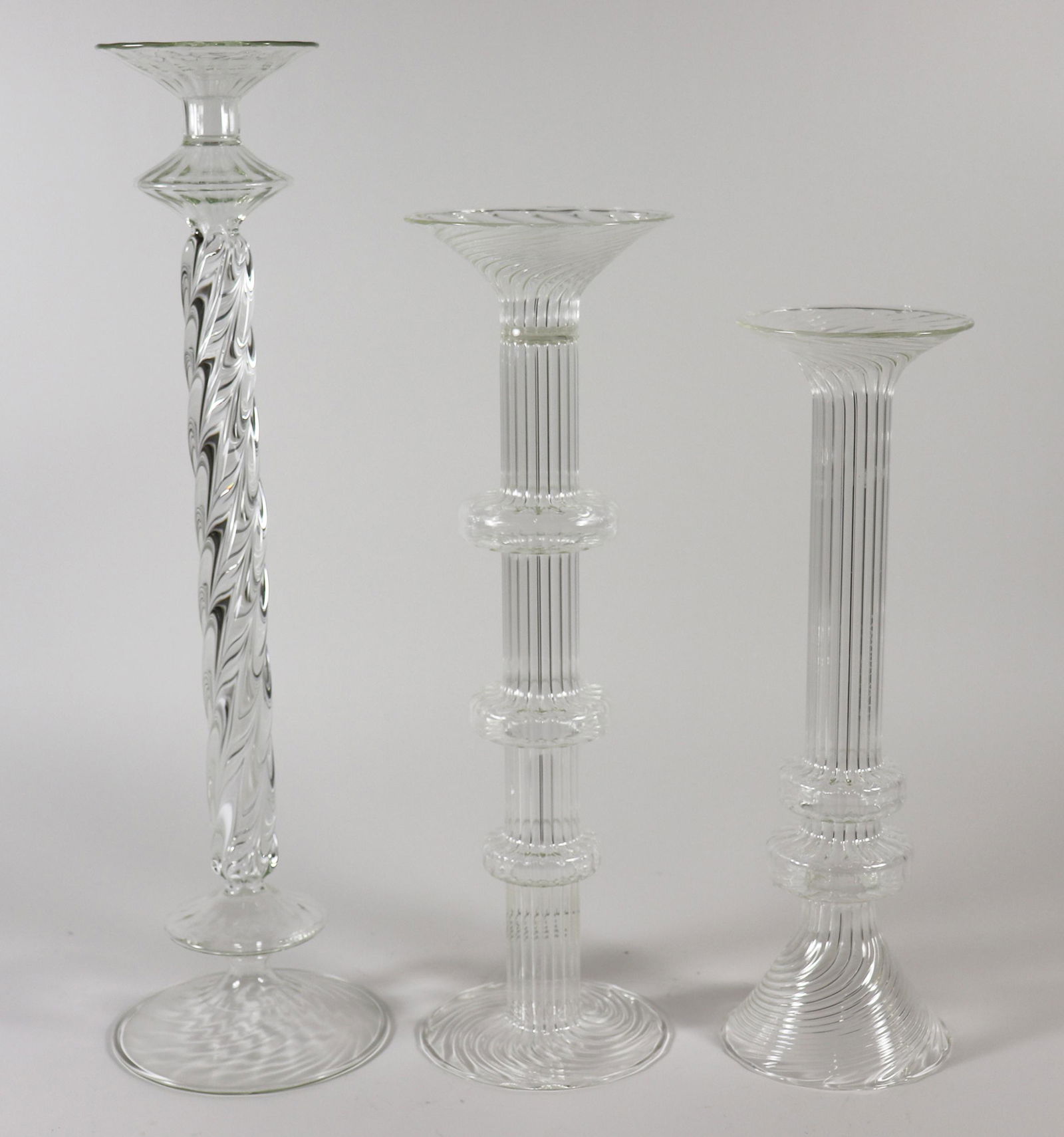 THREE MODERN FRENCH GLASS CANDLESTICKS (1 of 2)