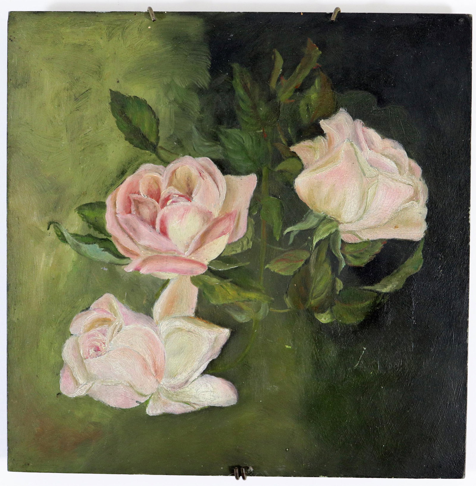 VICTORIAN HAND PAINTED TILE: Victorian hand painted tile with flowers. Measures approximatley 9.25" x 9.25"