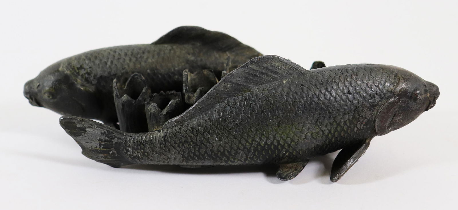 JAPANESE OKIMONO DOUBLE KOI FISH CANDLE HOLDER (1 of 4)