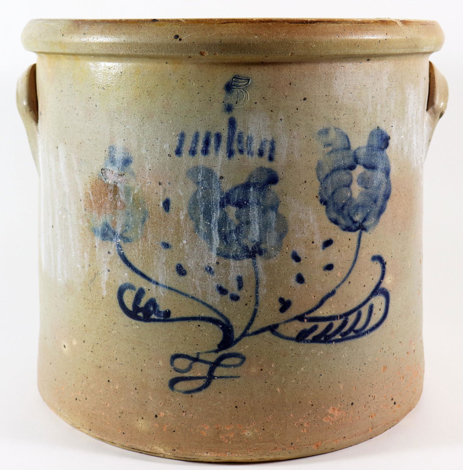 5 GALLON STONEWARE OPEN CROCK - BLUE FLORAL (1 of 4)