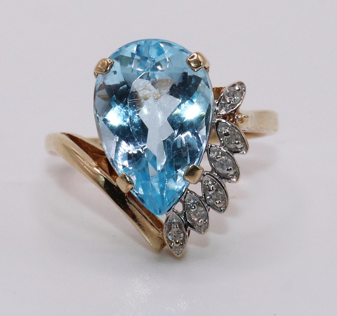 10K PEAR SHAPE BLUE TOPAZ & DIAMOND RING (1 of 3)