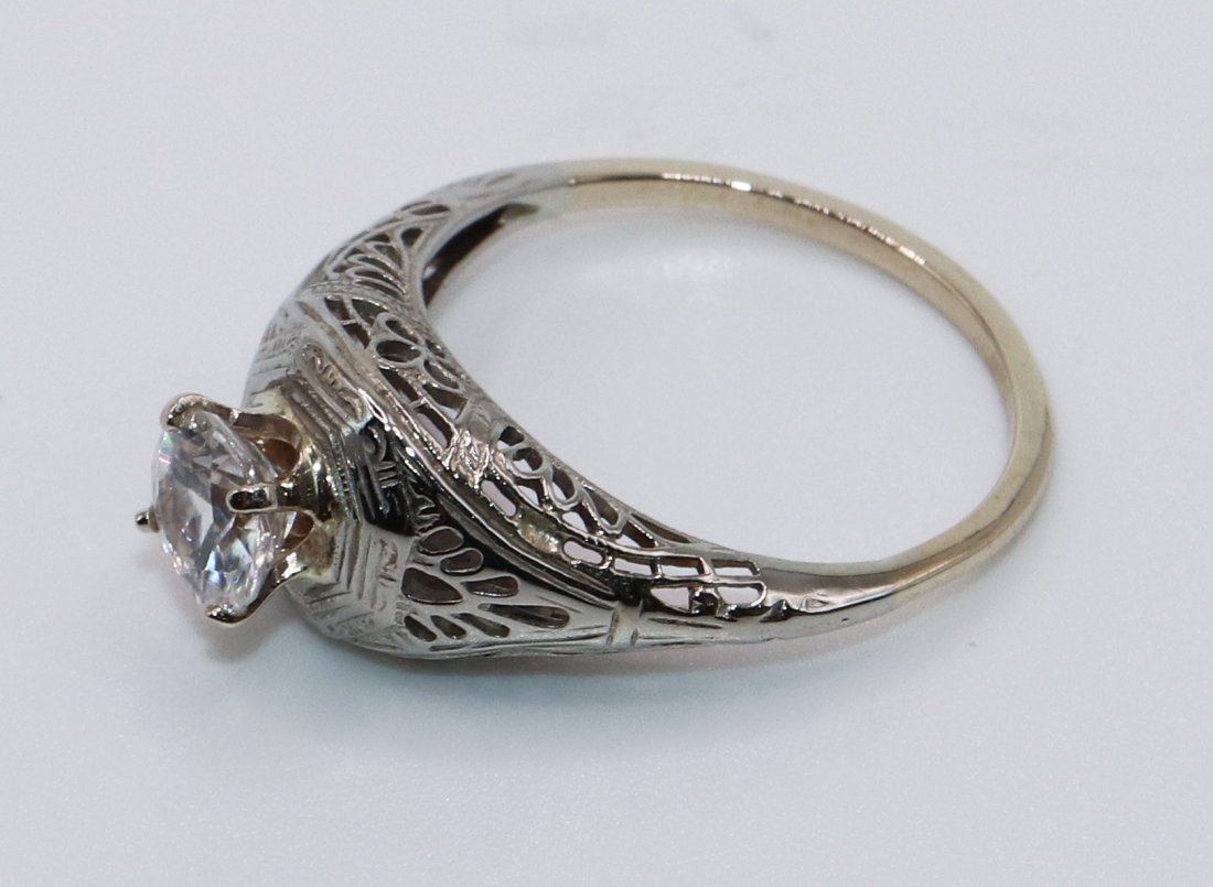 18K ART DECO FILIGREE ZIRCON RING (1 of 4)