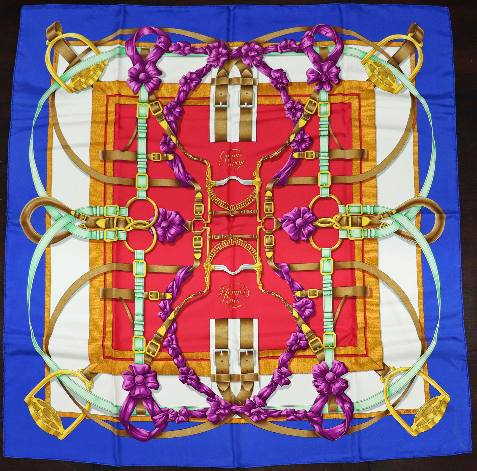 HERMES GRANDE MANEGE SILK SCARF - HENRI D'ORIGNY: A Hermes silk scarf designed by Henri D Origny. It measures approx 35" and comes with the original box.