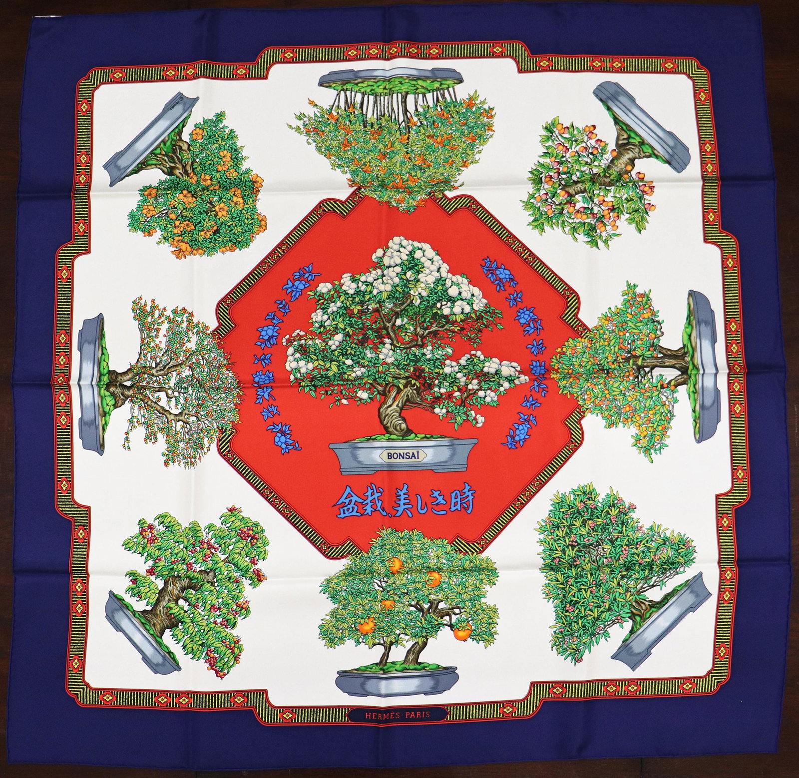 HERMES LES BEAUX JOURS DE BONSAI SILK SCARF (1 of 4)