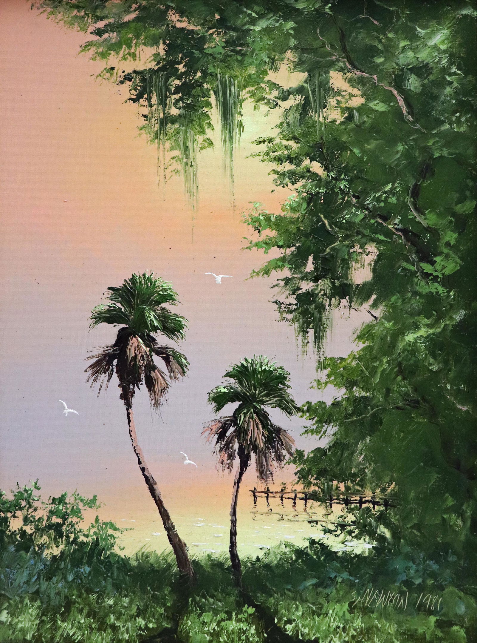 SAM NEWTON 1981 SUNSET PALMS HIGHWAYMEN PAINTING (1 of 4)