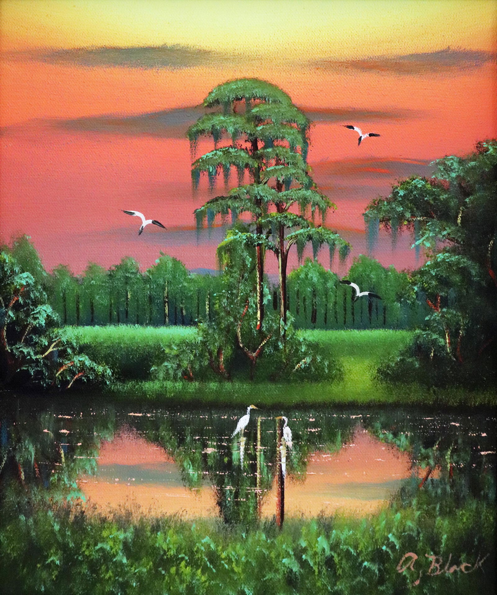 AL BLACK SUNSET PINE TREE HIGHWAYMEN PAINTING (1 of 4)