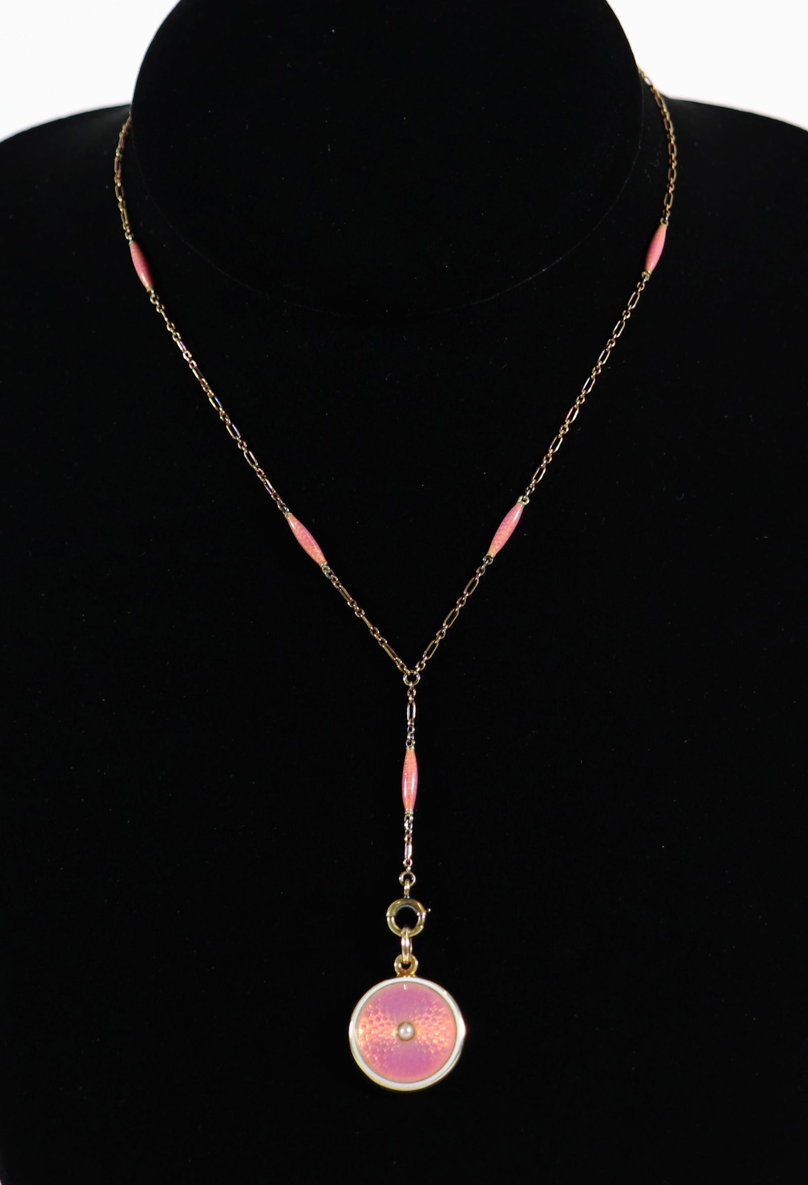 14K ART DECO GUILLOCHE ENAMEL LOCKET NECKLACE (1 of 5)