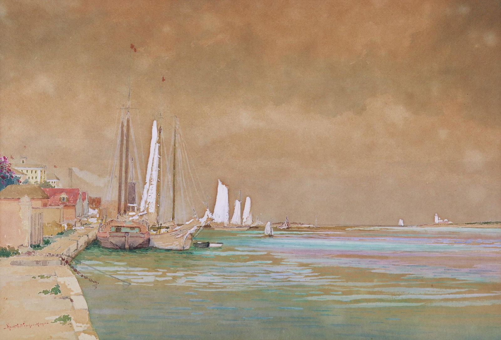 HARTWELL LEON WOODCOCK HARBOR WATERCOLOR 1916 (1 of 3)