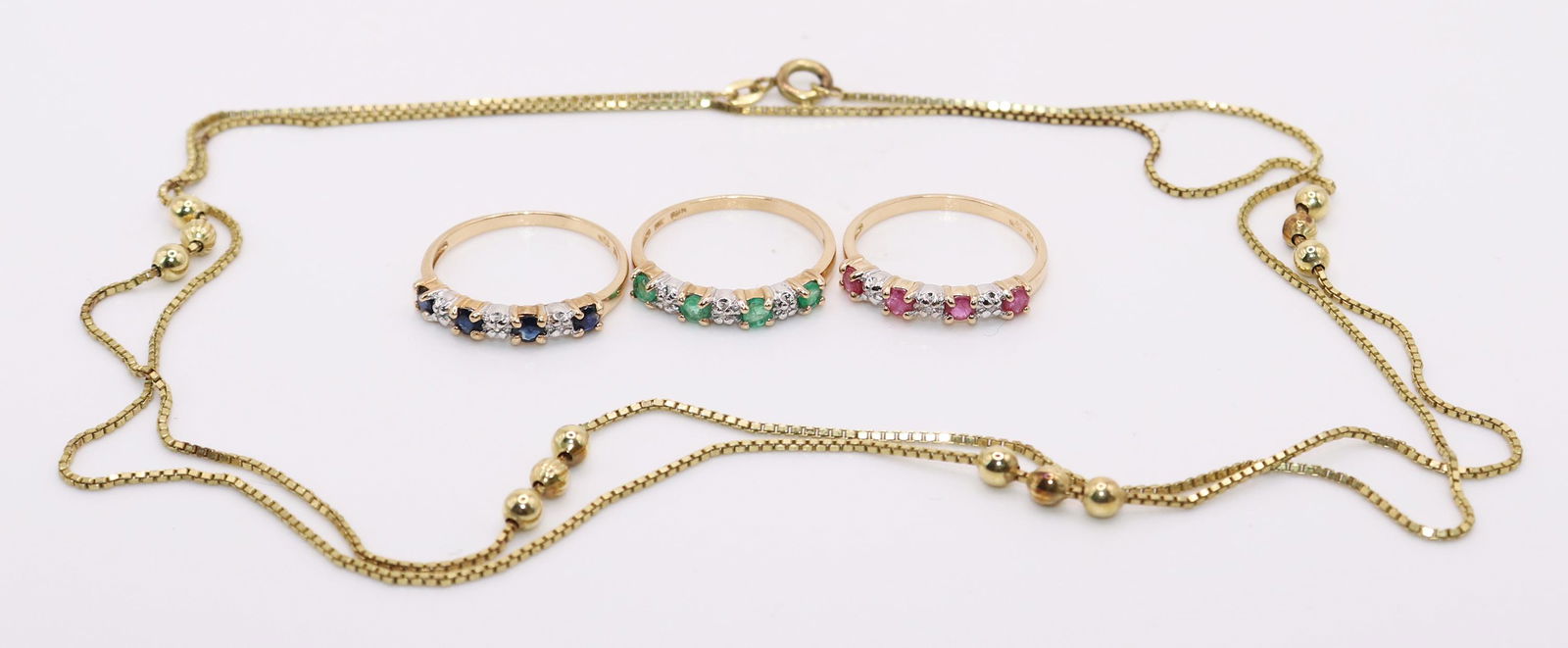 10K NECKLACE & RINGS DIAMONDS EMERALDS SAPPHIRES (1 of 4)