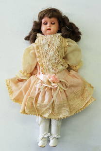 ANTIQUE GERMAN BISQUE HEUBACH KOPPELSDORF DOLL: A 19" Heubach Koppelsdorf doll with markings on her head, Germany 275-6/0 Heuback Koppelsdorf with jointed arms and legs.