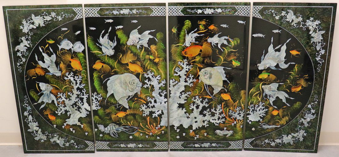 (4) VINTAGE TROPICAL FISH WOOD PANEL SCREENS (1 of 4)