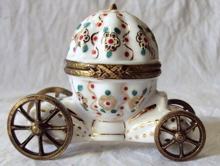 Limoges Cinderella's Stagecoach: Slipper inside. Bottom signed Peint Main Limoges France with Signature