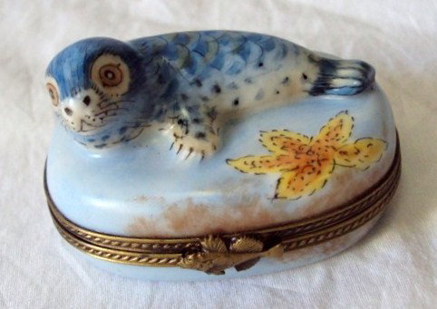 Limoges Sea Otter: Hand Painted Rochard with Limoges Logo