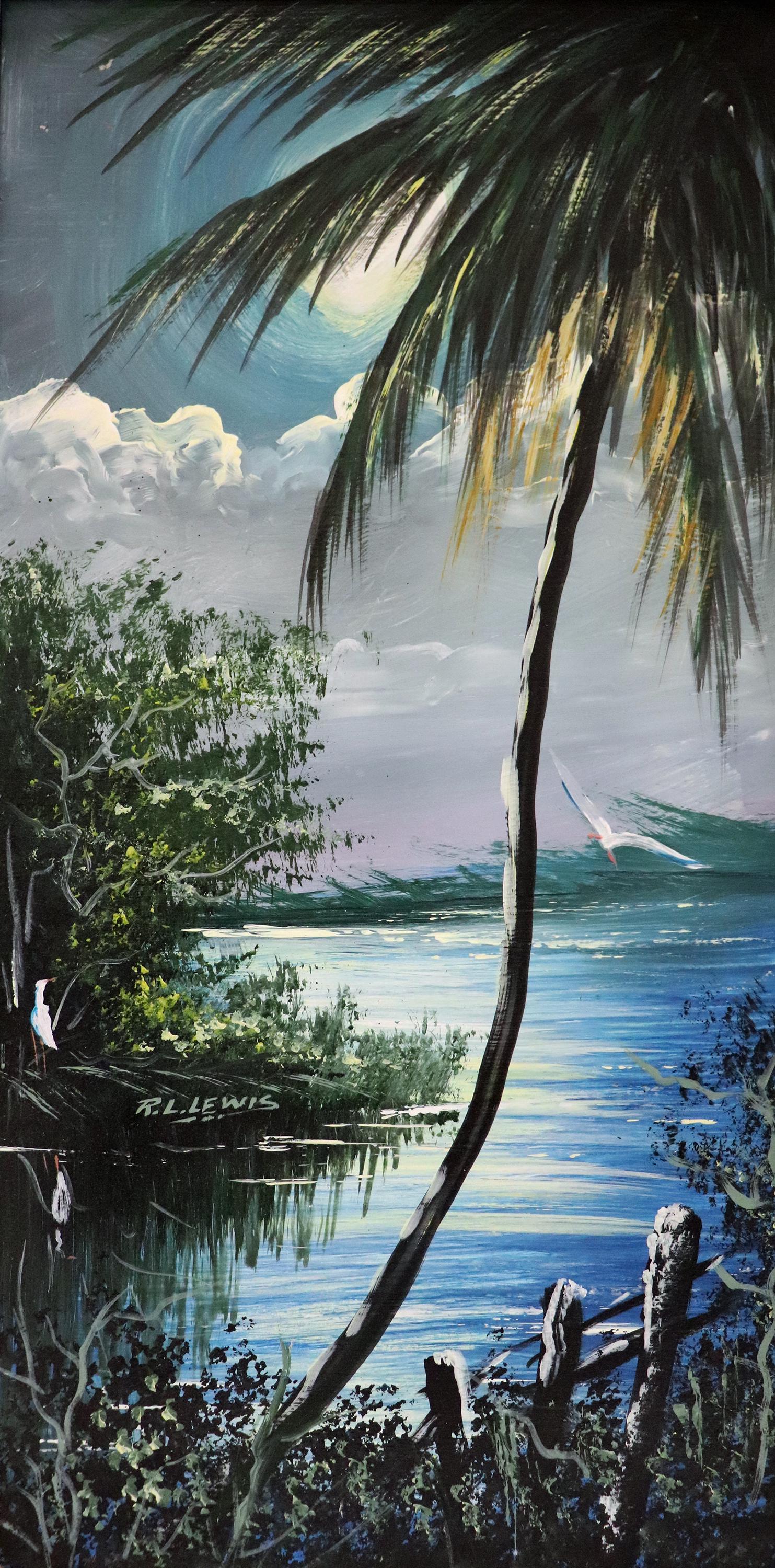 R.L. LEWIS NIGHT RIVER PALM HIGHWAYMEN PAINTING (1 of 4)