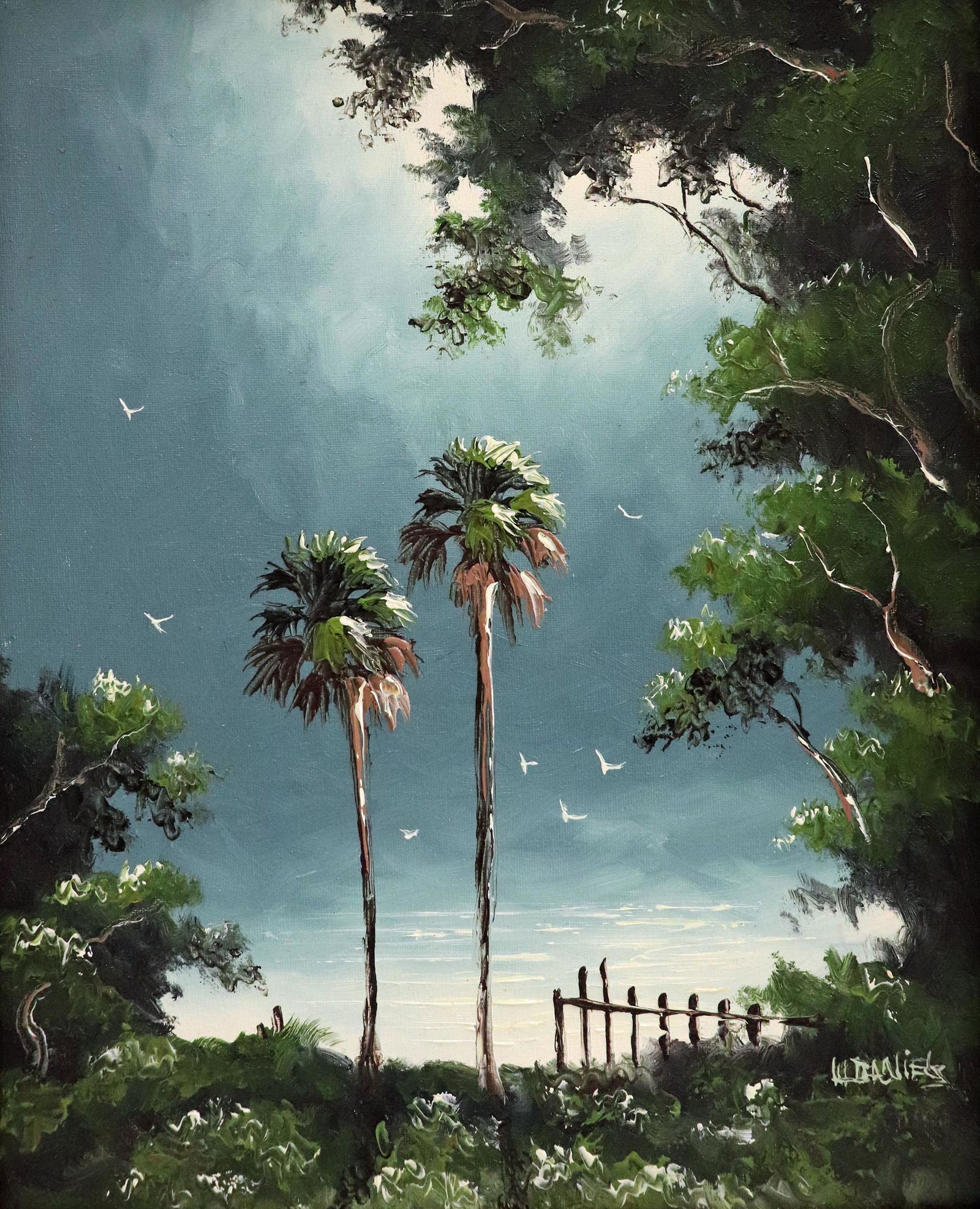 WILLIE DANIELS NIGHT PALMS HIGHWAYMEN PAINTING (1 of 4)