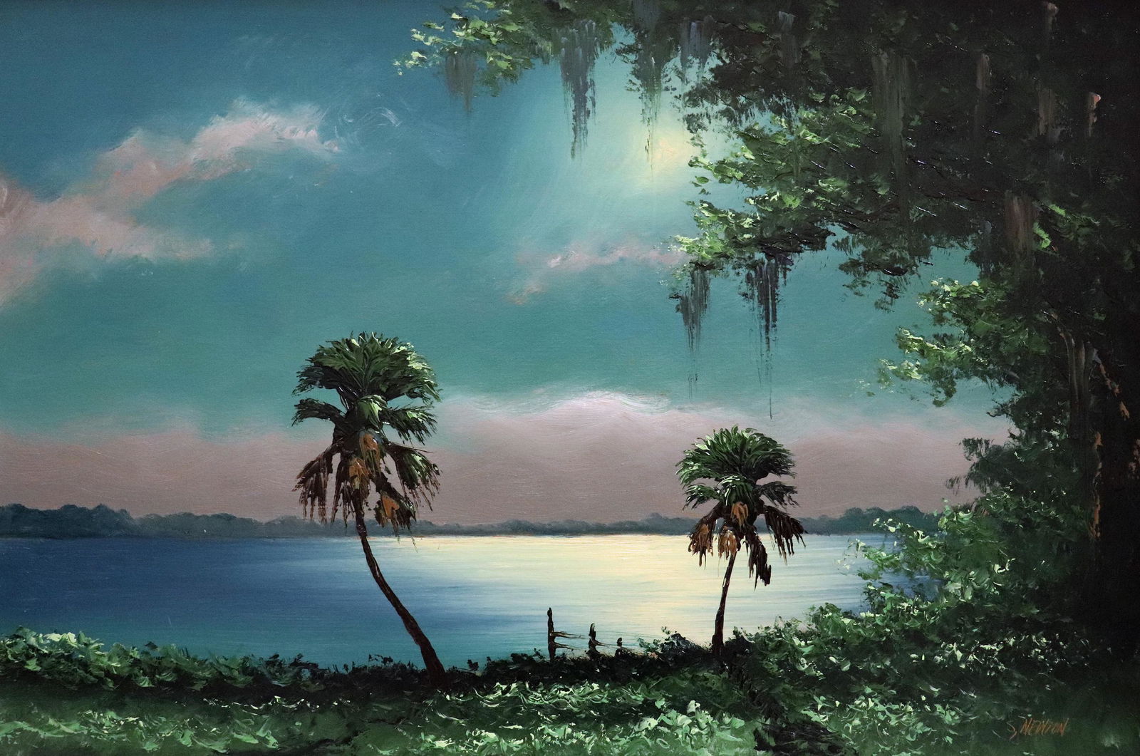 SAM NEWTON NIGHT RIVER PALMS HIGHWAYMEN PAINTING (1 of 6)