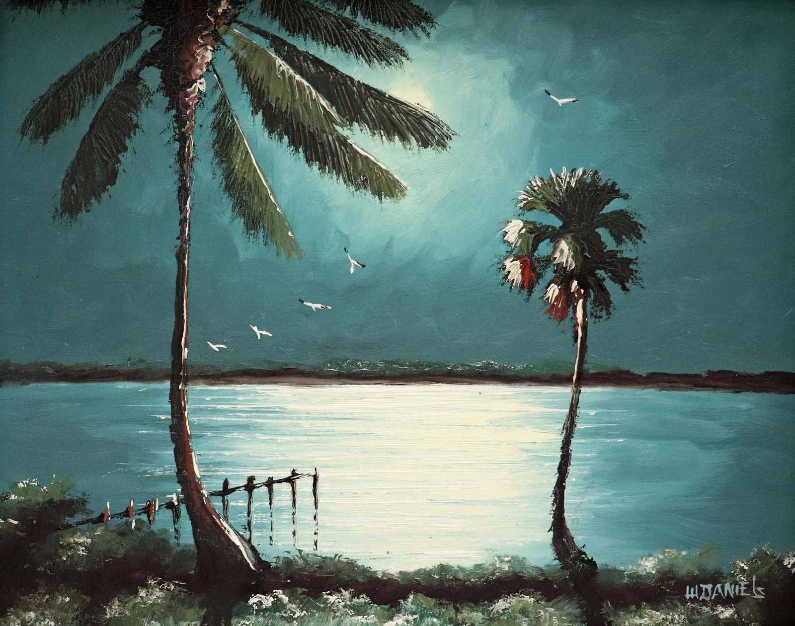 WILLIE DANIELS NIGHT PALMS HIGHWAYMEN PAINTING (1 of 4)