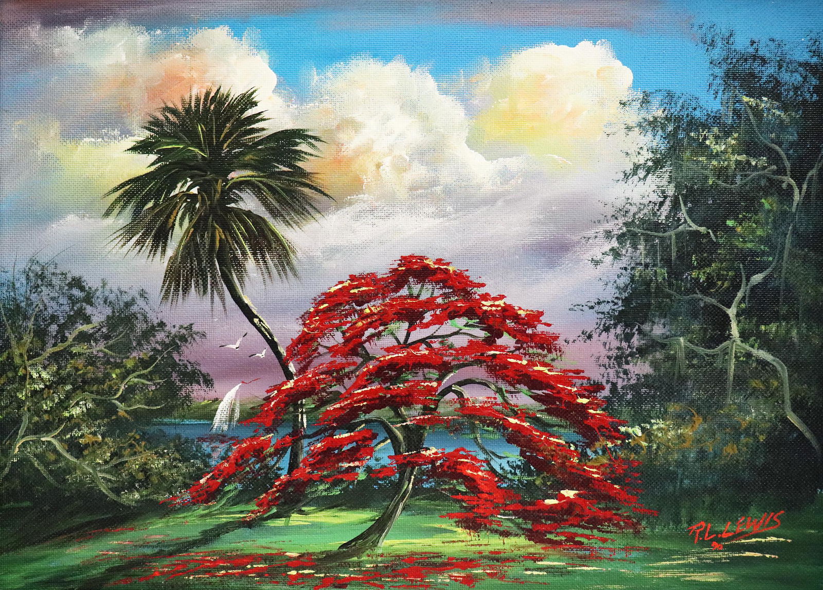 R.L. LEWIS FLORIDA POINCIANA HIGHWAYMEN PAINTING (1 of 5)