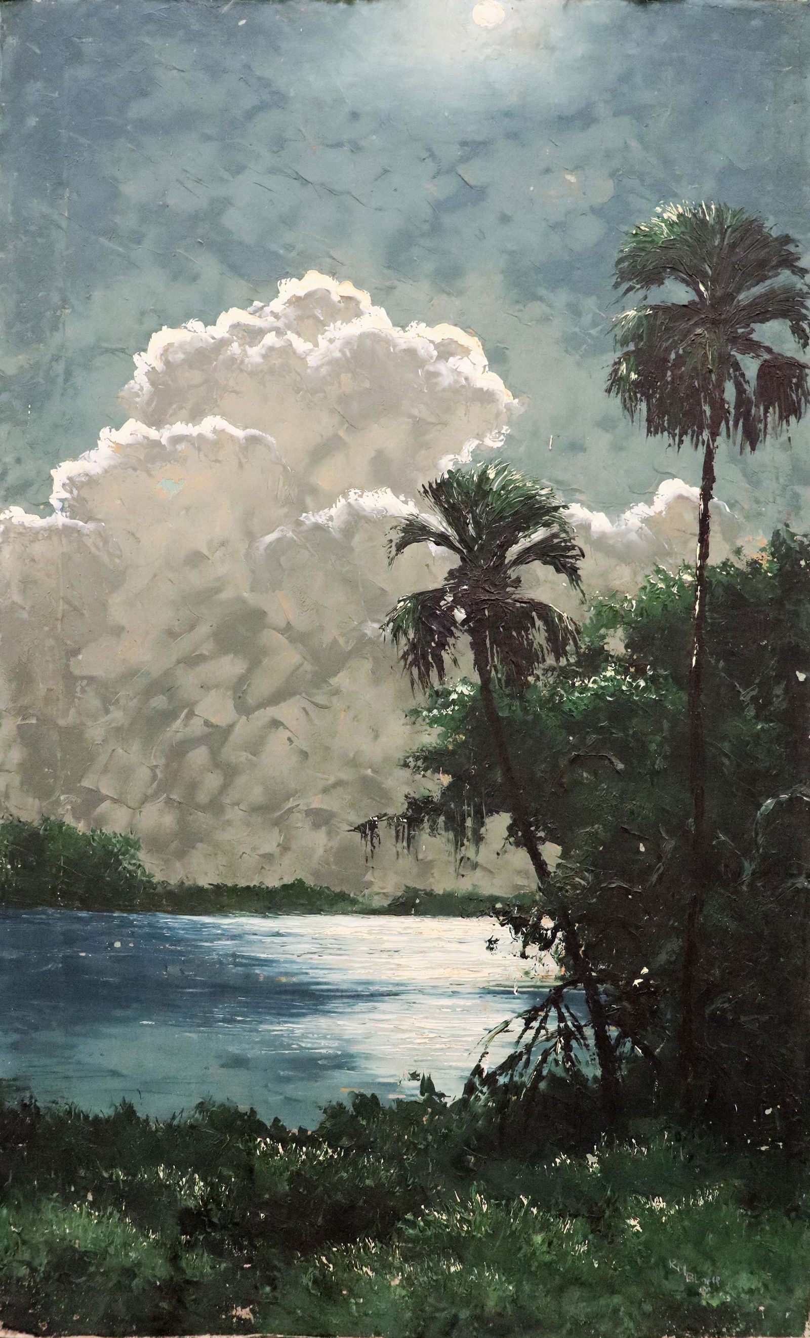 ATTB. HAROLD NEWTON NIGHT RIVER HIGHWAYMEN PAINTING (1 of 6)