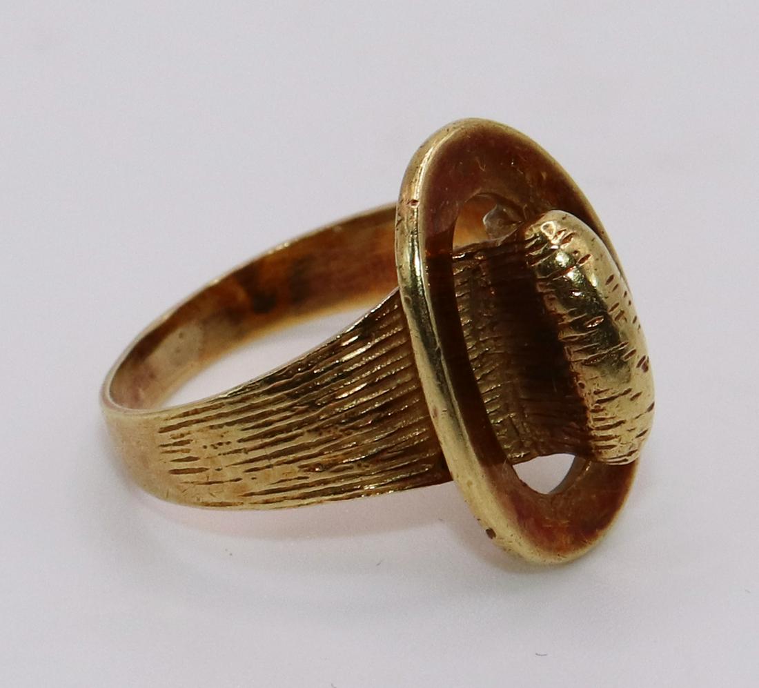 18K RUTH SATSKY MODERNIST RING: 18KT yellow gold Ruth Satsky Modernistic ring. Size 5.5, weighs 3.8 DWT (6 grams).