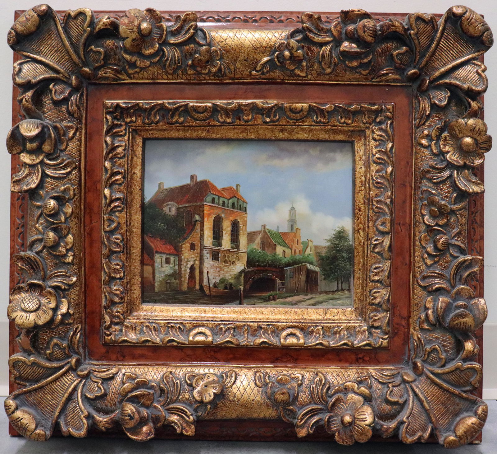 EUROPEAN STREET SCENE PAINTING IN ORNATE FRAME (1 of 3)