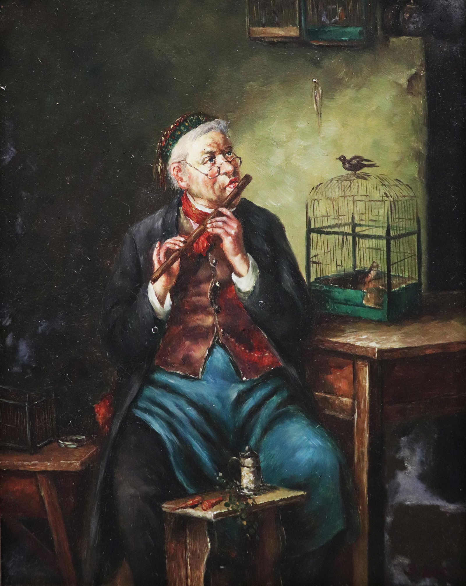 MAN PLAYING INSTRUMENT PAINTING - B. LOREY (1 of 4)