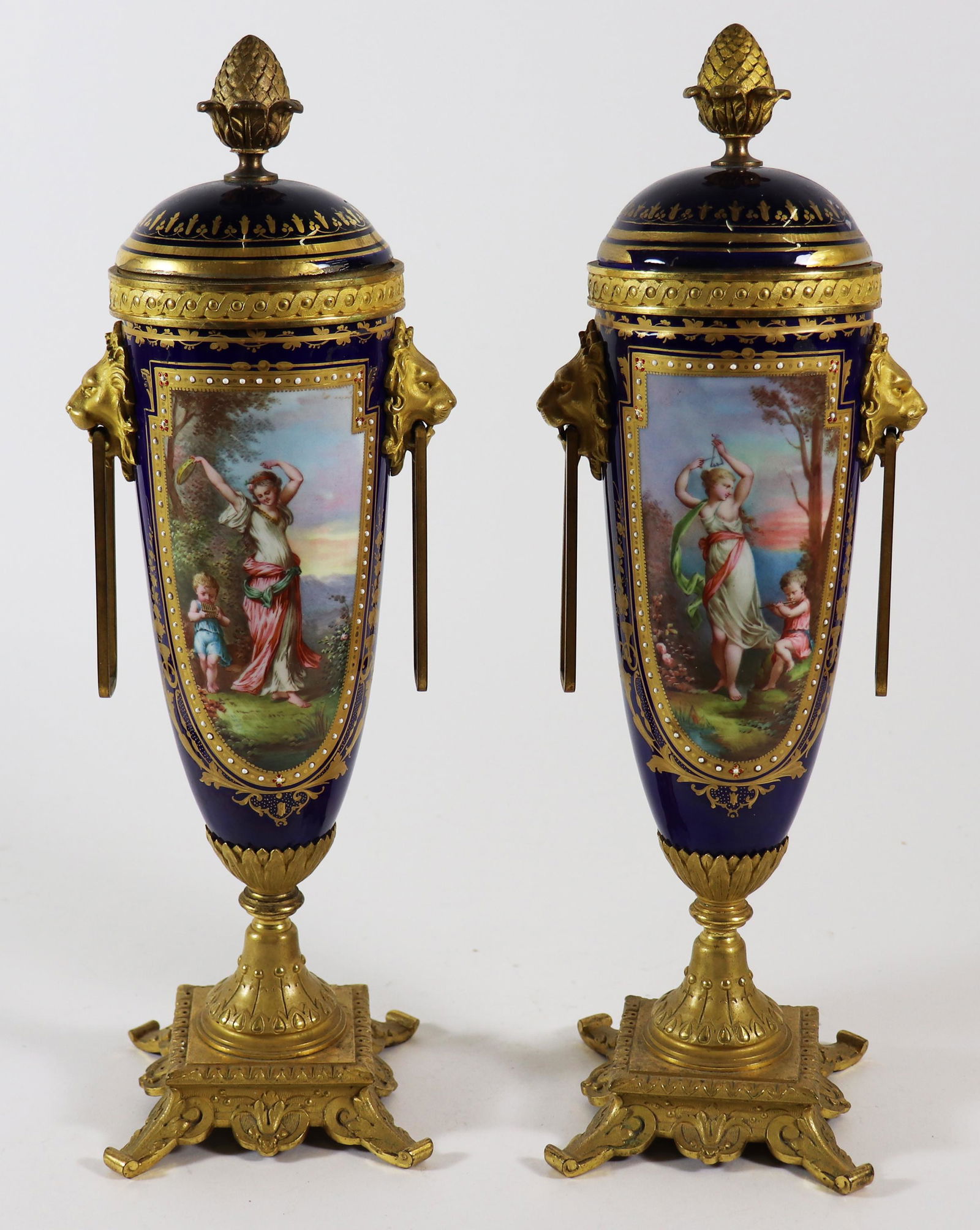 (2) SEVRES STYLE GILT BRONZE MOUNTED URNS (1 of 8)