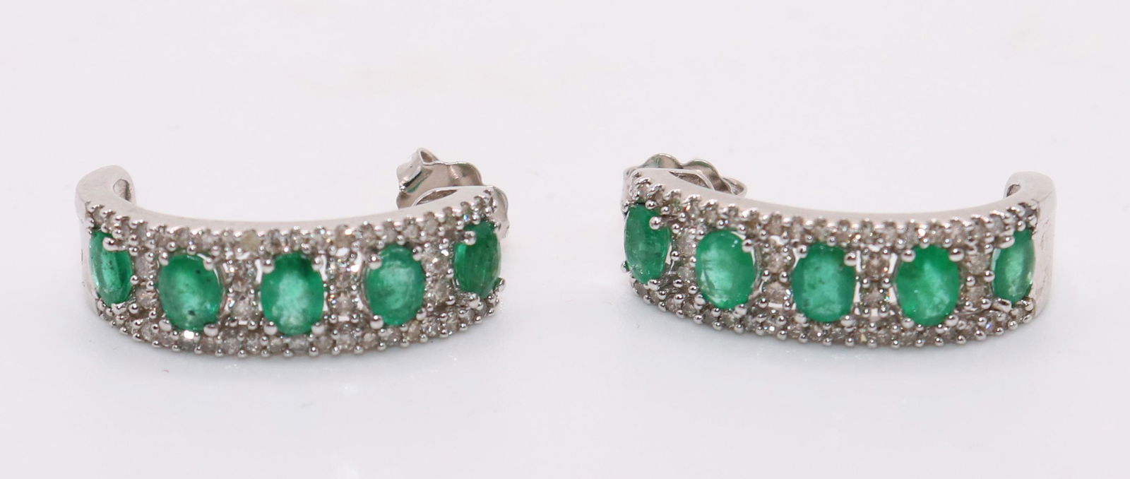 14K WHITE GOLD EMERALD & DIAMOND EARRINGS (1 of 4)