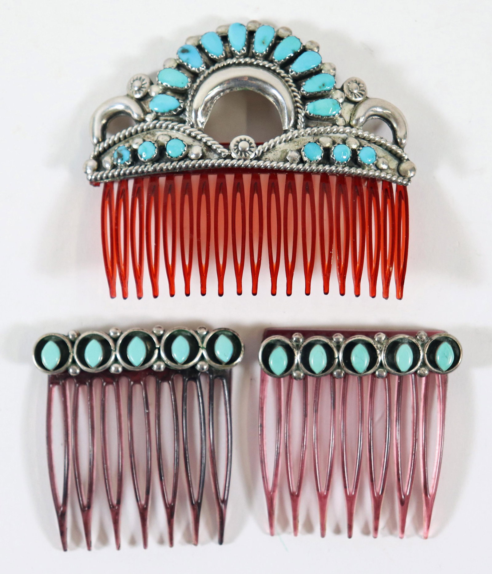 (3) NATIVE AMERICAN TURQUOISE HAIR COMBS (1 of 3)