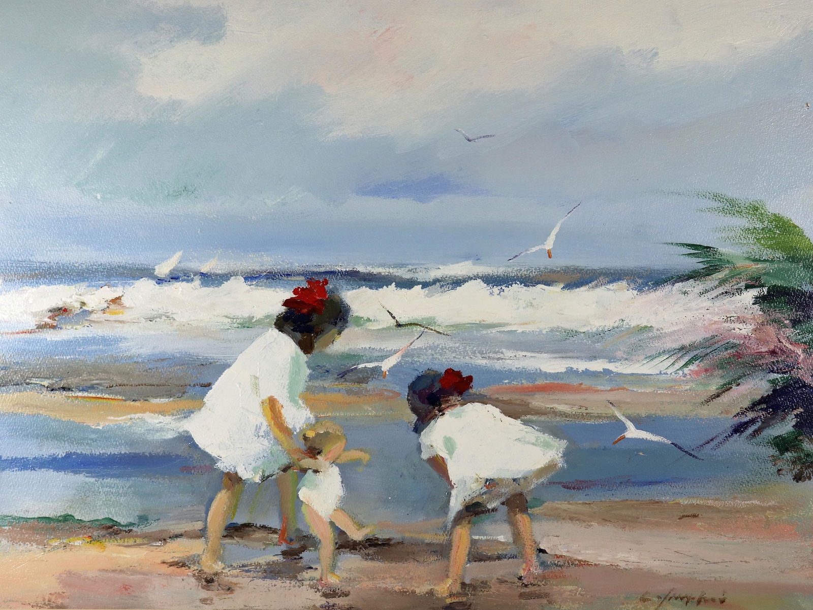 CHARLES C. GRUPPE YOUNG GIRLS ON BEACH PAINTING (1 of 3)