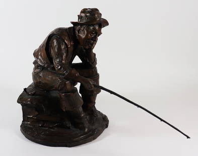 Vintage Bronze Boy Fishing Sculpture Boy and Fish Statue -  Canada