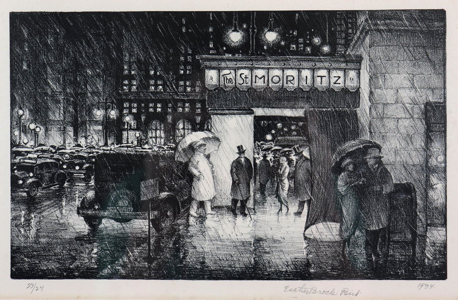 ESTHER BROCK BIRD 1934 ST. MORITZ HOTEL LITHOGRAPH (1 of 3)