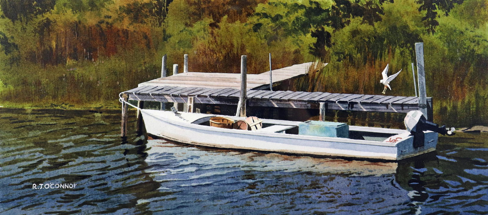 ROBERT O'CONNOR DOCKED BOAT WATERCOLOR (1 of 3)