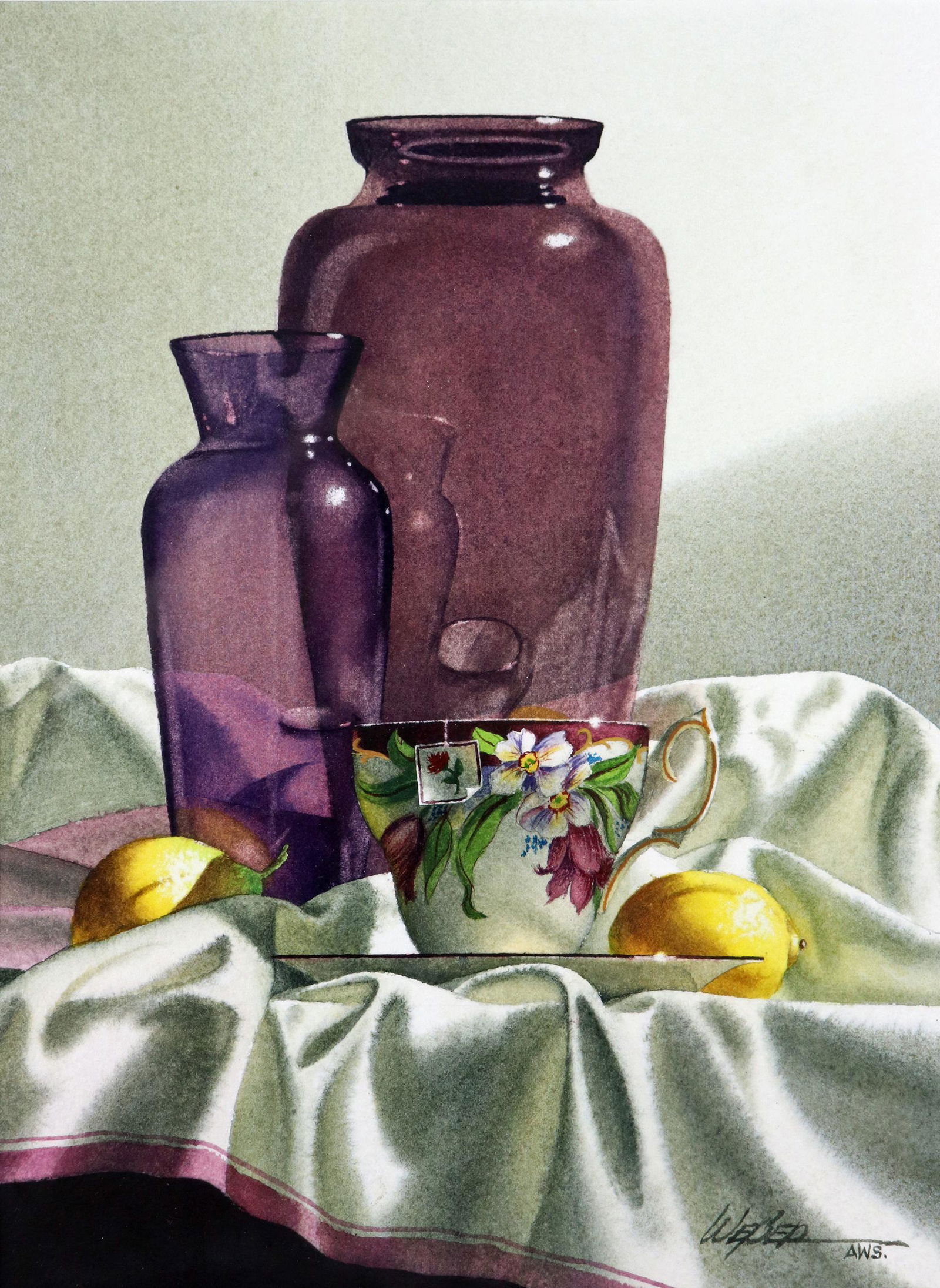 MICHAEL WEBER AMETHYST GLASS STILL LIFE WATERCOLOR (1 of 4)
