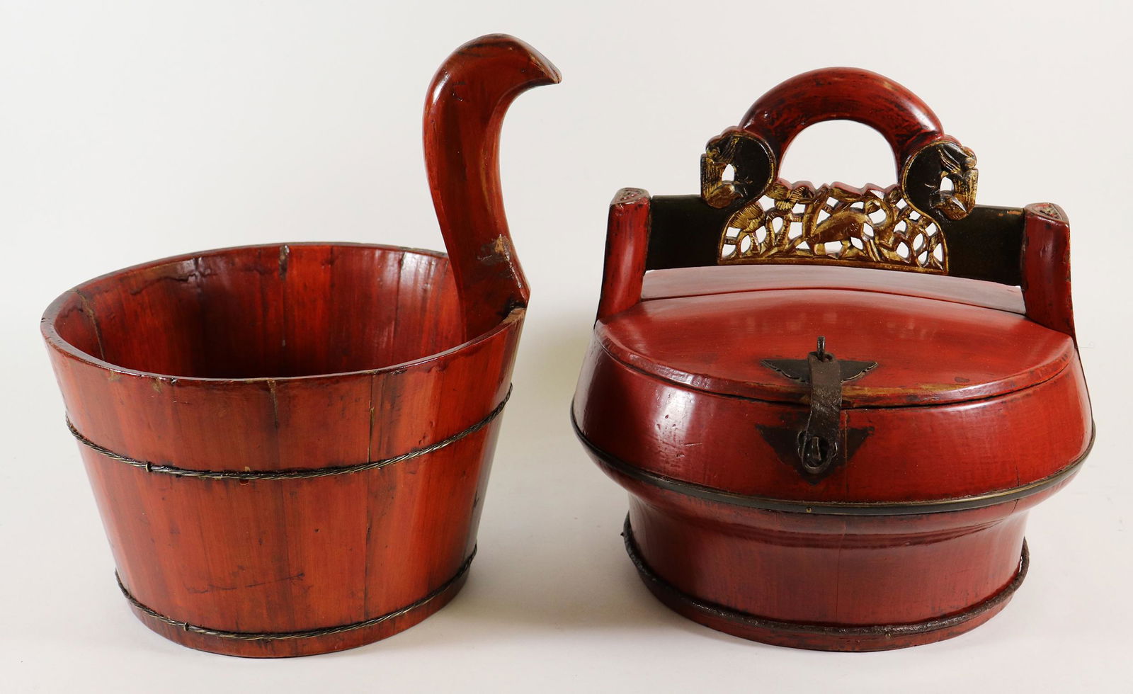 CHINESE WOOD GRAIN MEASURE & LUNCH BUCKET (1 of 2)